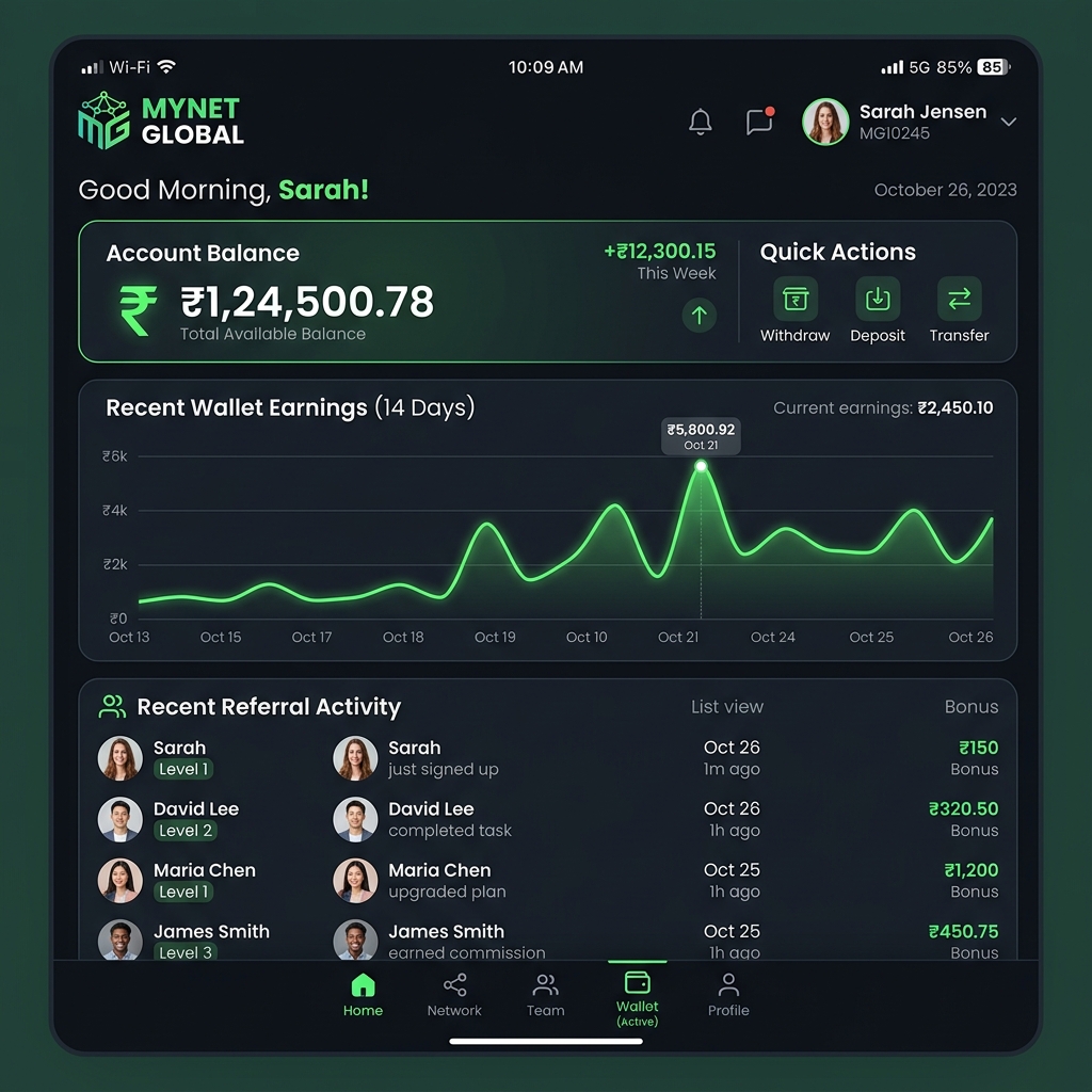 MLM Member Home Dashboard